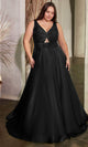 Ladivine 7497 - Ruched V-Neck Knotted Prom Gown - Prom