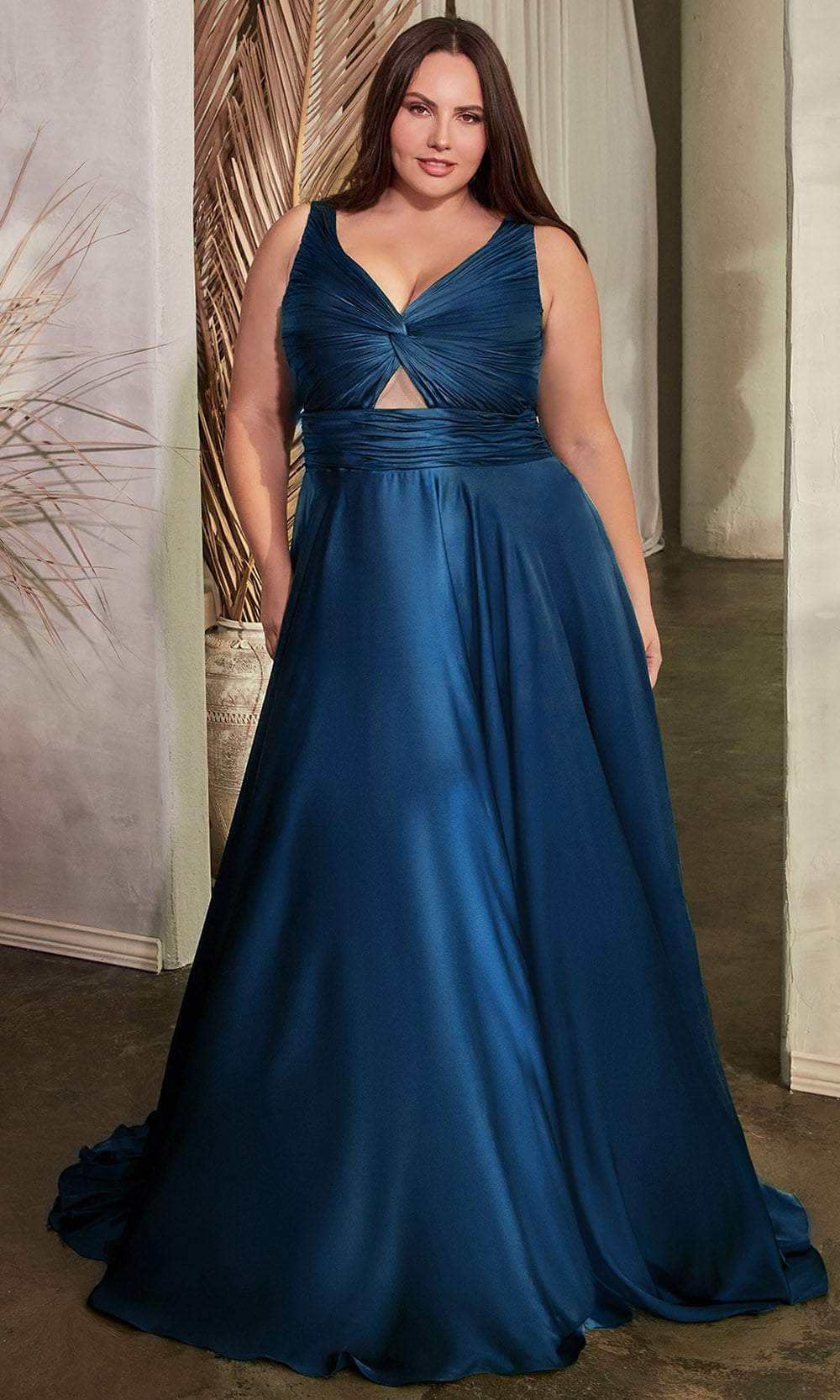 Ladivine 7497 - Ruched V-Neck Knotted Prom Gown - Prom
