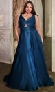 Ladivine 7497 - Ruched V-Neck Knotted Prom Gown - Prom