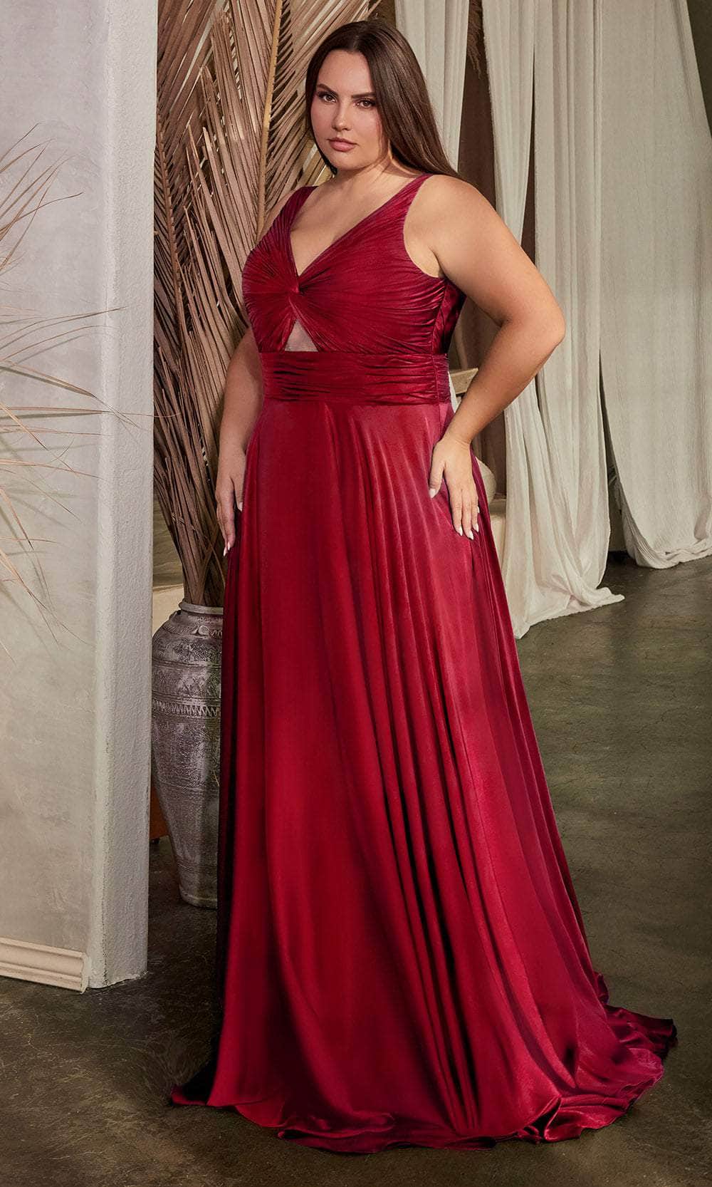 Ladivine 7497 - Ruched V-Neck Knotted Prom Gown - Prom