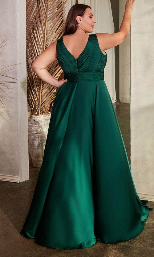 Ladivine 7497 - Ruched V-Neck Knotted Prom Gown - Prom