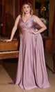 Ladivine 7497 - Ruched V-Neck Knotted Prom Gown - Prom