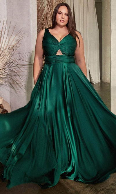 Ladivine 7497 - Ruched V-Neck Knotted Prom Gown - Prom