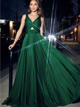 Ladivine 7497 Twisted Keyhole Bodice A-Line Satin Evening Gown