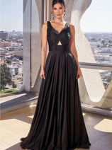 Ladivine 7497 Twisted Keyhole Bodice A-Line Satin Evening Gown