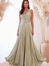 Ladivine 7497 Twisted Keyhole Bodice A-Line Satin Evening Gown