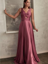 Ladivine 7497 Twisted Keyhole Bodice A-Line Satin Evening Gown