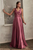 Ladivine 7497 Twisted Keyhole Bodice A-Line Satin Evening Gown - Dress