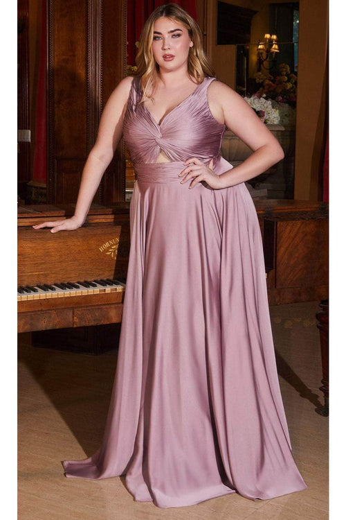 Ladivine 7497C - V-Neck Gown with Knot Details - Prom