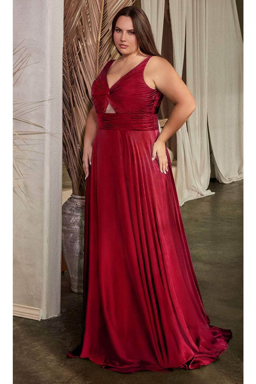 Ladivine 7497C - V-Neck Gown with Knot Details - Prom