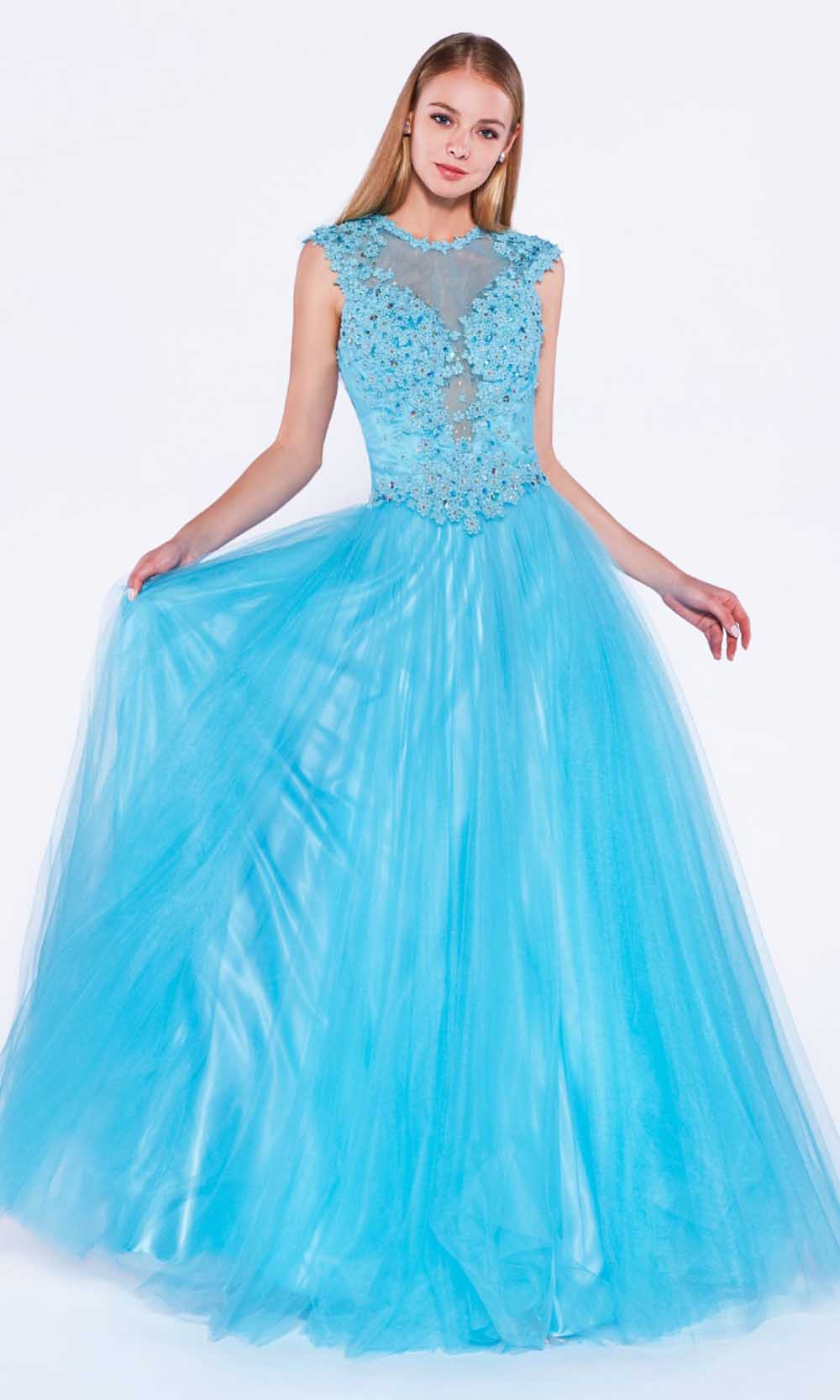 Ladivine 7635 - Ornate Lace Illusion A-Line Long Dress - Prom