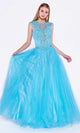 Ladivine 7635 - Ornate Lace Illusion A-Line Long Dress - Prom