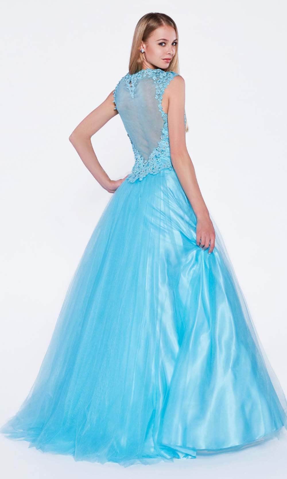 Ladivine 7635 - Ornate Lace Illusion A-Line Long Dress - Prom