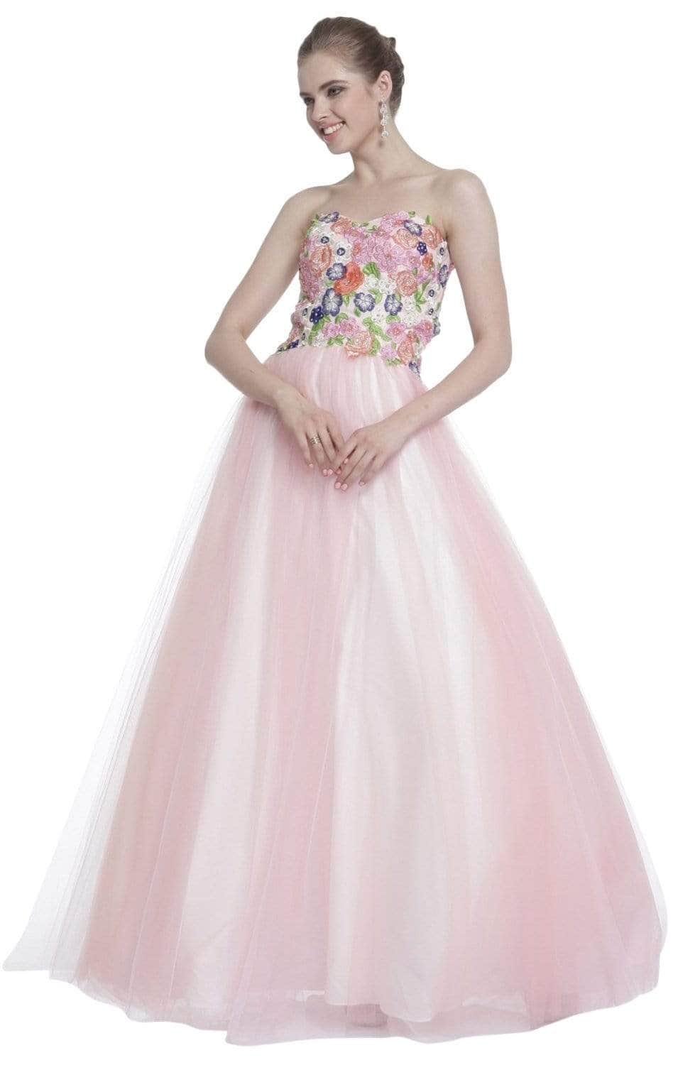 Ladivine 7637 - Floral Lace Sweetheart Long Formal Gown - Prom