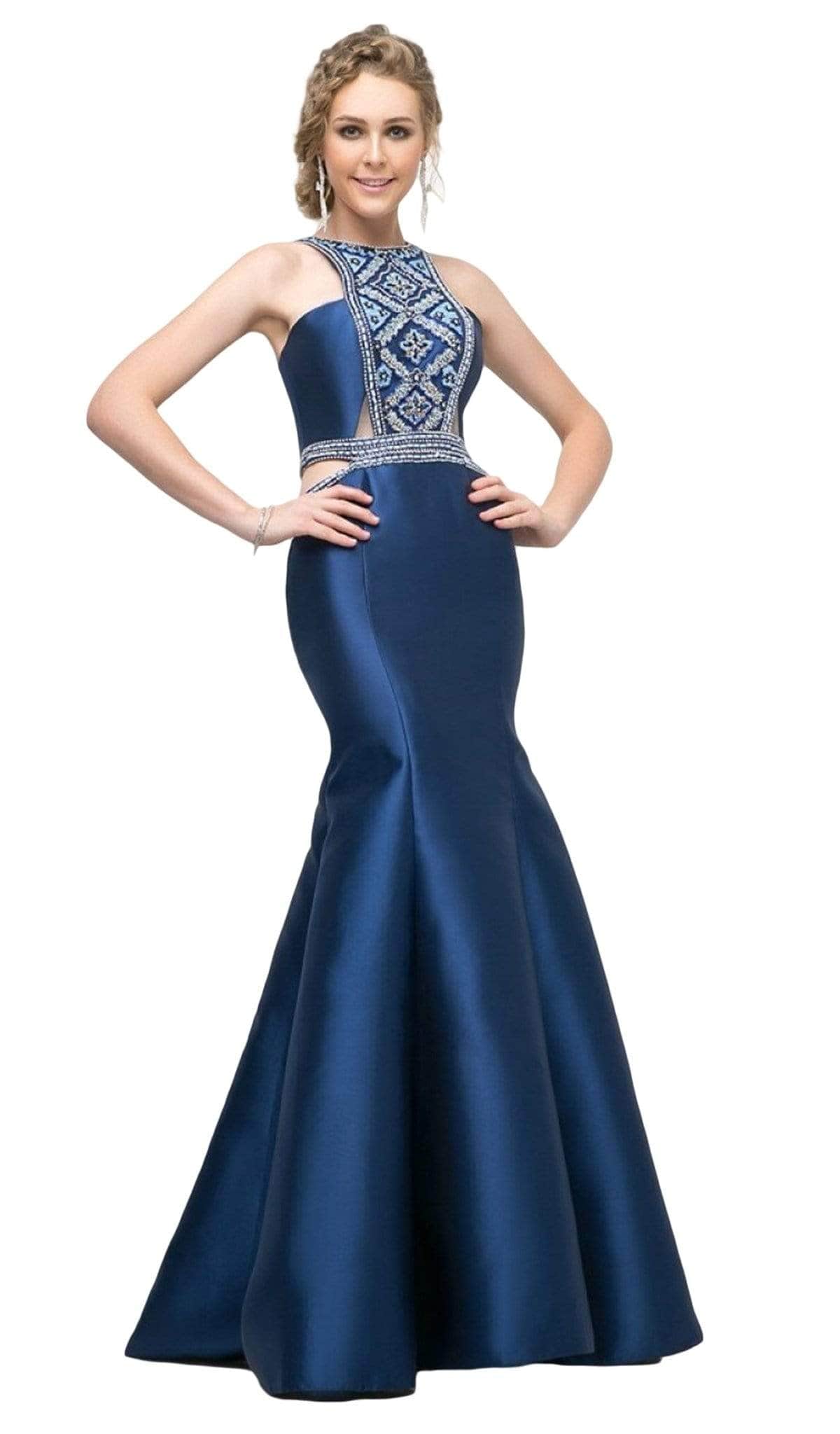 Ladivine 83789 - Beaded Halter Neck Mermaid Evening Gown - Prom