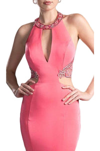 Ladivine 85201 - Adorned High Halter Fitted Evening - Prom