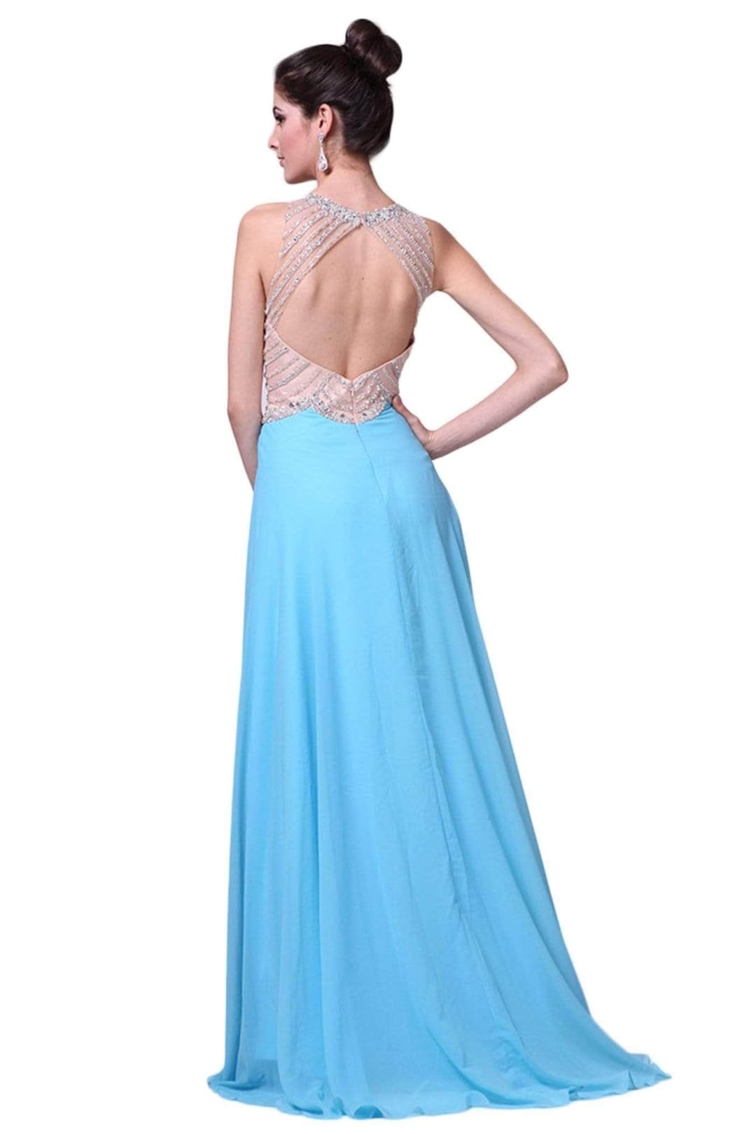 Ladivine 8733 - Crystal Adorned A-Line Evening Gown - Prom