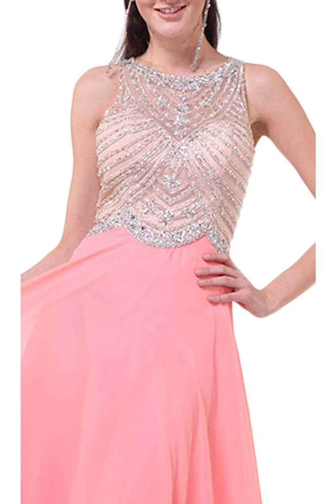 Ladivine 8733 - Crystal Adorned A-Line Evening Gown - Prom