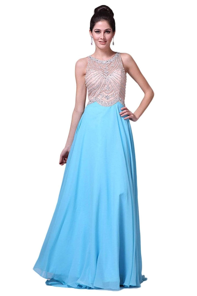 Ladivine 8733 - Crystal Adorned A-Line Evening Gown - Prom