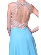 Ladivine 8733 - Crystal Adorned A-Line Evening Gown