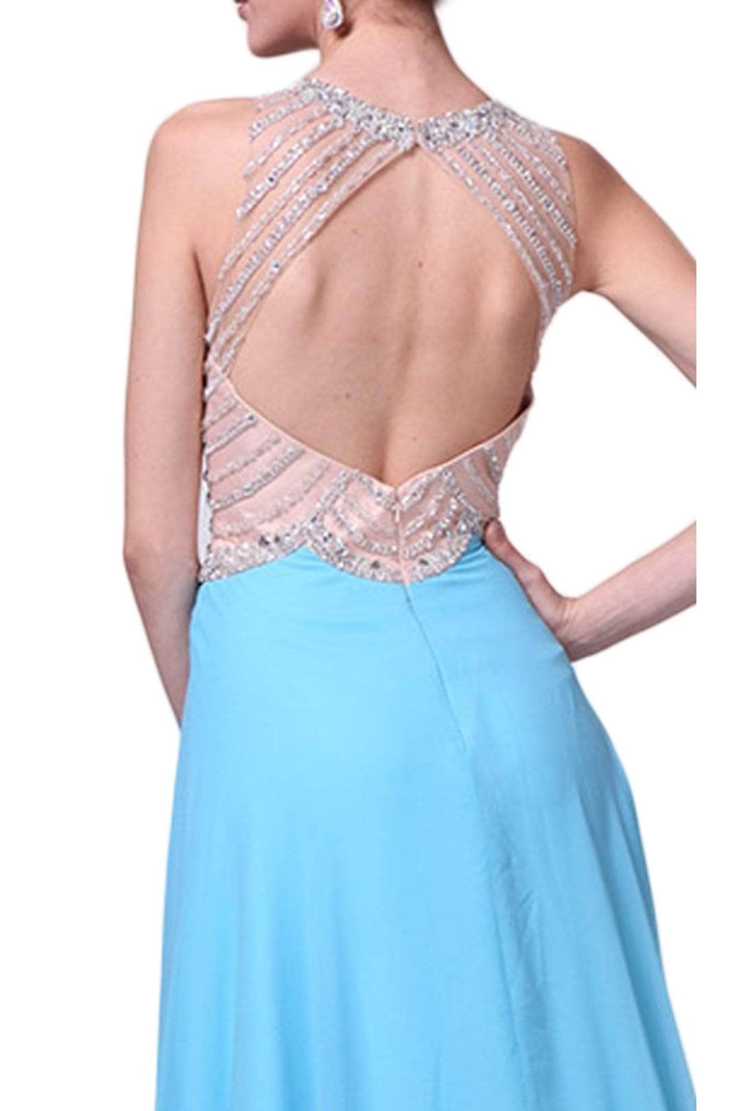 Ladivine 8733 - Crystal Adorned A-Line Evening Gown - Prom