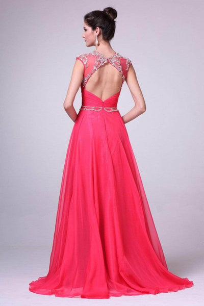 Ladivine 8785 - Crystal Adorned Ruched Evening Gown - Prom
