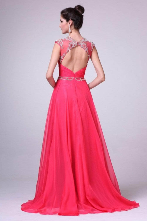 Ladivine 8785 - Crystal Adorned Ruched Evening Gown - Prom