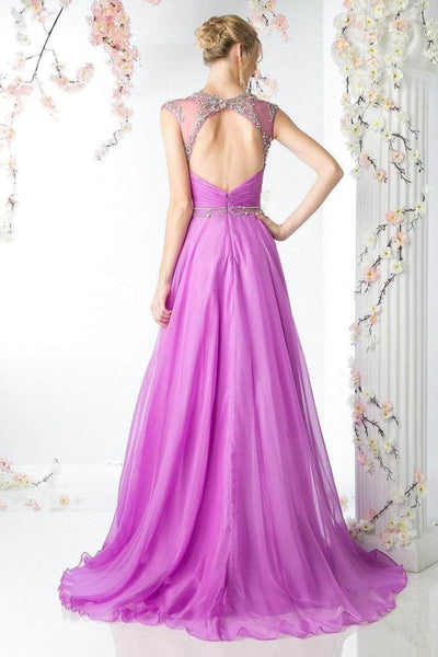 Ladivine 8785 - Crystal Adorned Ruched Evening Gown - Prom