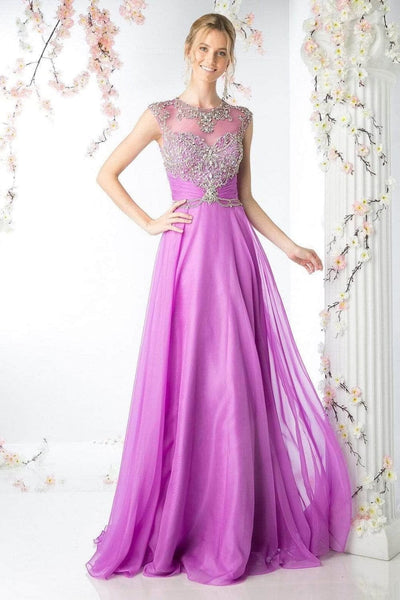 Ladivine 8785 - Crystal Adorned Ruched Evening Gown - Prom