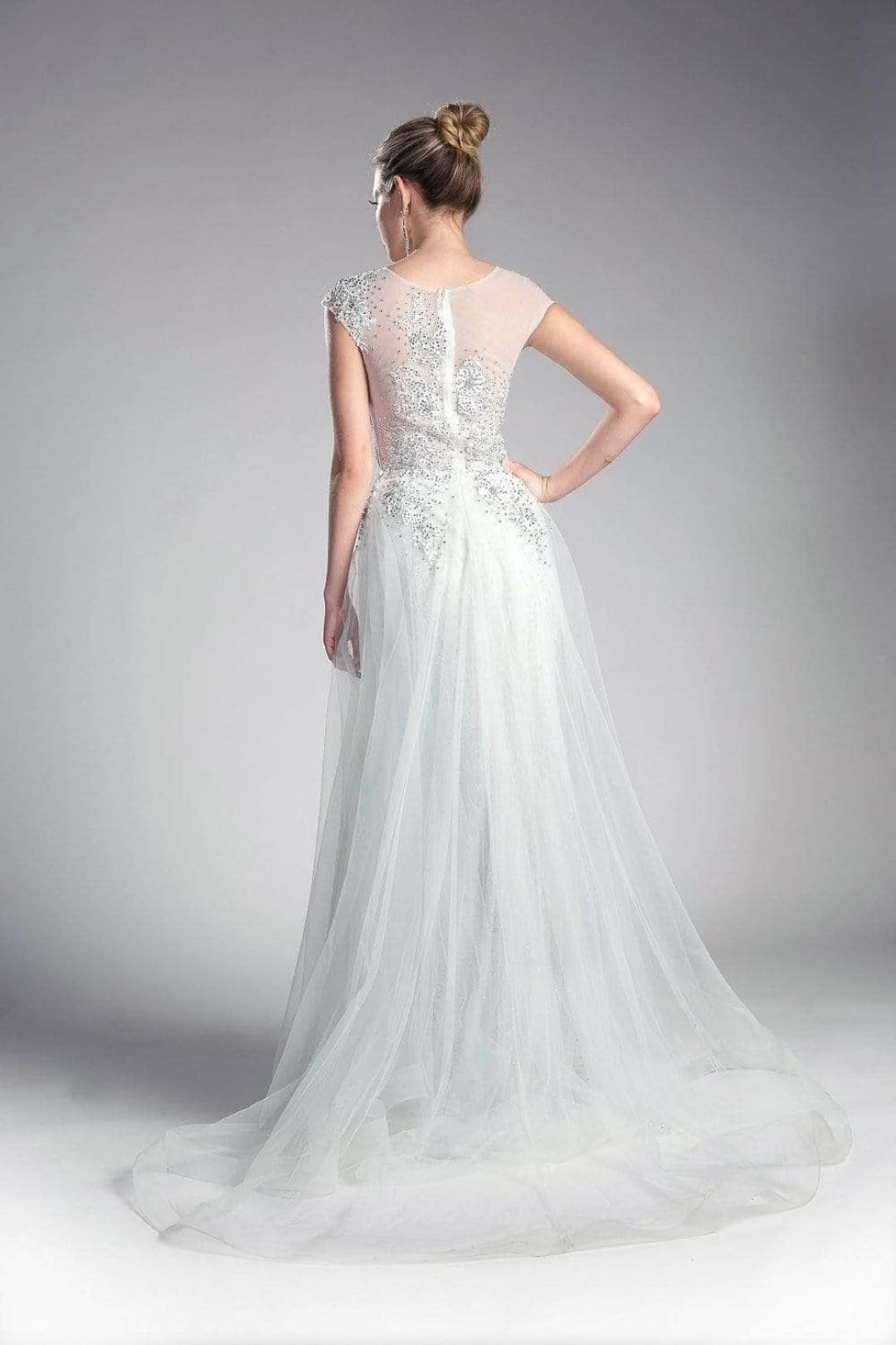 Ladivine 8992 - Sheer Scoop Beaded Tulle Evening Gown - Prom