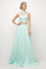 Ladivine 8994 Illusion Halter Beaded A Line Gown - Prom