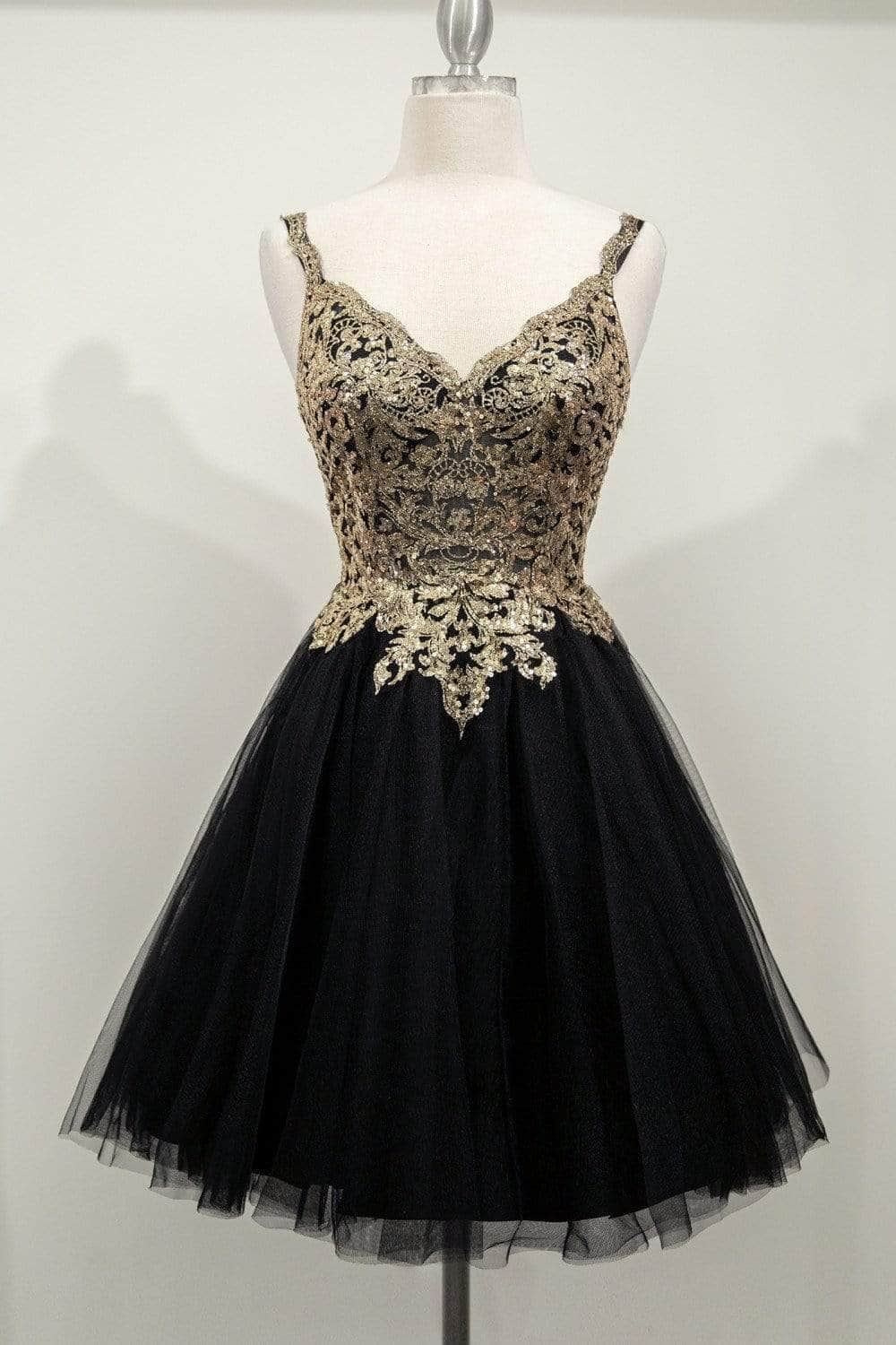 Ladivine 9239 - Adorned V-Neck A-Line Cocktail Dress - Prom