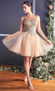 Ladivine 9239 - Adorned V-Neck A-Line Cocktail Dress - Champagne-Gold / XS - Prom