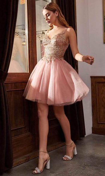 Ladivine 9239 - Adorned V-Neck A-Line Cocktail Dress - Prom