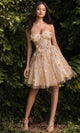 Ladivine 9243 - Applique Short Evening Dress - Champagne / L - Prom