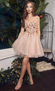 Ladivine 9245 - Glitter A-Line Cocktail Gown - Blush / XS - Prom