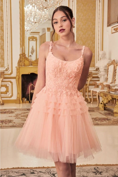 Ladivine 9310 Lace Applique Pleated Tulle Short Homecoming Dress