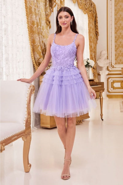 Ladivine 9310 Lace Applique Pleated Tulle Short Homecoming Dress