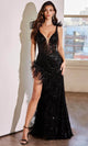 Ladivine by Cinderella Divine Dresses - Ladivine 9312 Feather-Detail Sleeveless Gown - Prom