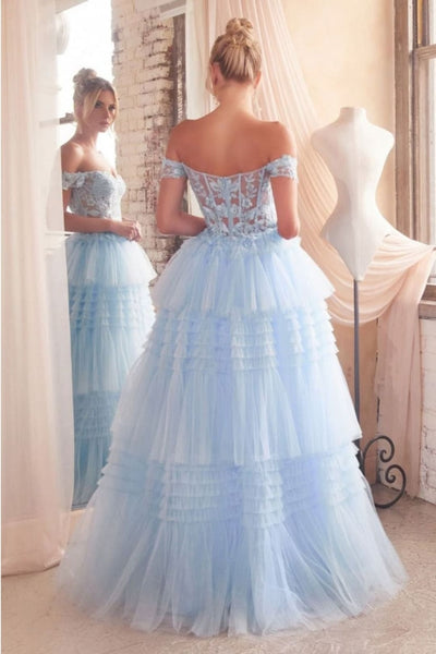 Ladivine 9315 Sweetheart Lace Floral Applique Tiered Tulle Ball Gown - Dress