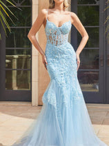 Ladivine by Cinderella Divine Dresses - Ladivine 9316 Embroidered Sheer Corset Prom Dress