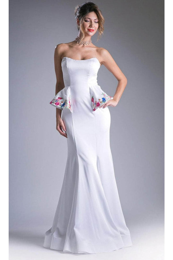 Ladivine A5010 - Scoop Strapless Minimalist Gown - White / 2 - Prom