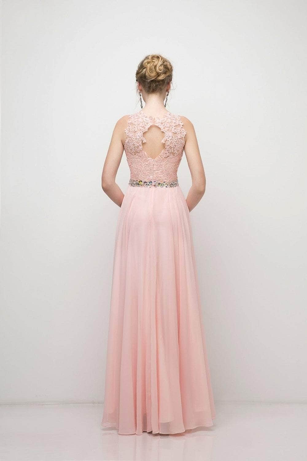 Ladivine B1601 - Belted Lace A-Line Chiffon Evening Dress - Prom