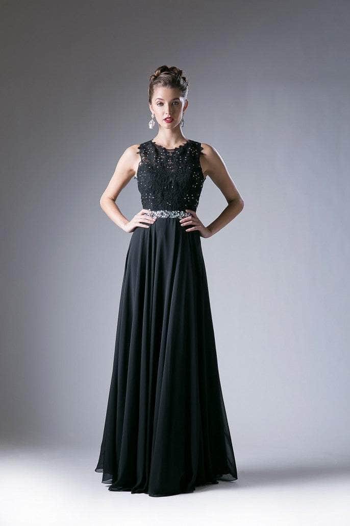 Ladivine B1601 - Belted Lace A-Line Chiffon Evening Dress - Prom