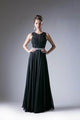 Ladivine B1601 - Belted Lace A-Line Chiffon Evening Dress - Prom