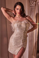 Ladivine B2352 Sequin Slit Cocktail Party Dress W/ Adjustable Straps - Dress