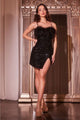 Ladivine B2352 Sequin Slit Cocktail Party Dress W/ Adjustable Straps - BLACK / Dress
