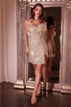Ladivine B2352 Sequin Slit Cocktail Party Dress W/ Adjustable Straps - PLATINUM / Dress