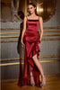 Ladivine B8421 Fitted Satin Sexy Ruffle Bridesmaids Dress - BURGUNDY / XS - Dress