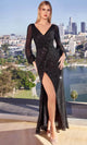 Ladivine B8422 - Sequined Faux Wrap Prom Gown - Prom